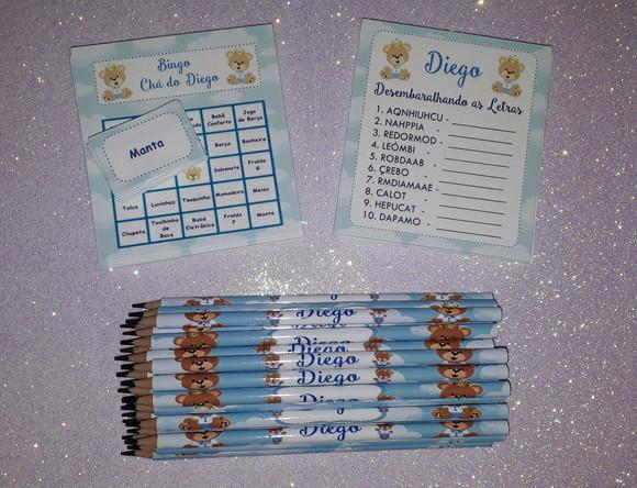 Kit 2 Brincadeiras Chá de Bebê + Lápis