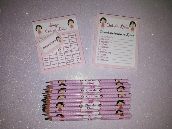 Kit 2 Brincadeiras Chá de Bebê + Lápis Boneca