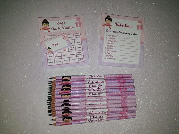 Kit 2 Brincadeiras Chá de Bebê + Lápis Bailarina