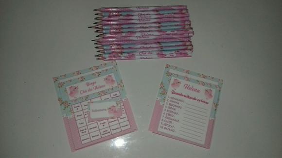 Kit 2 Brincadeiras Chá de Bebê + Lápis Jardim Encantado