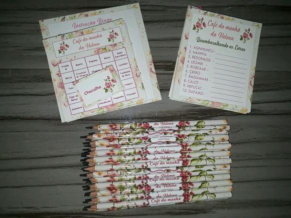 Kit 2 Brincadeiras Chá de Bebê + Lápis Floral