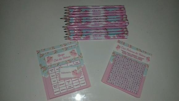 Kit 2 Brincadeiras Chá de Bebê + Lápis Jardim Encantado