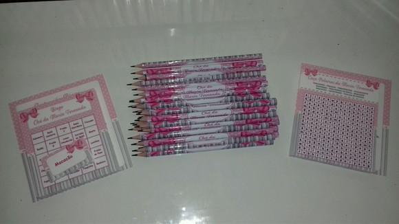Kit 2 Brincadeiras Chá de Bebê + Lápis Laço
