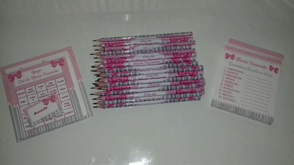 Kit 2 Brincadeiras Chá de Bebê + Lápis Laço