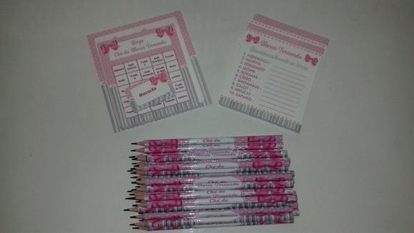 Kit 2 Brincadeiras Chá de Bebê + Lápis Laço