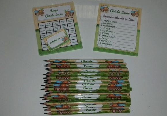 Kit 2 Brincadeiras Chá de Bebê + Lápis Safari