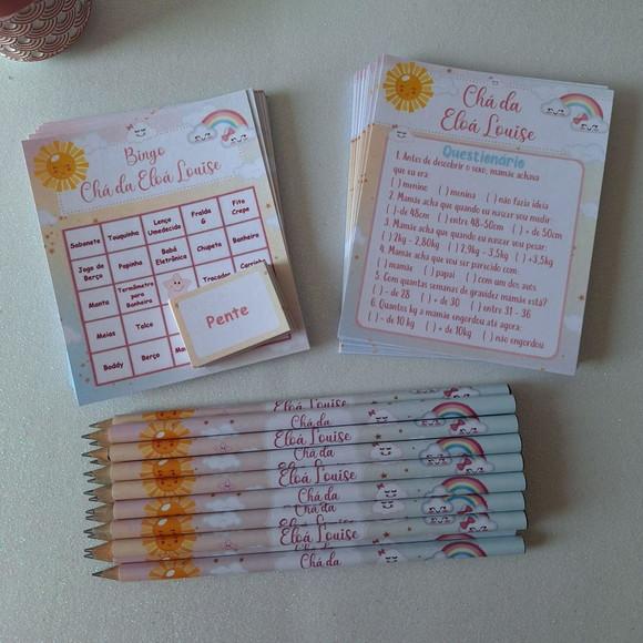 Kit 2 Brincadeiras Chá de Bebê + Lápis Sol, Céu