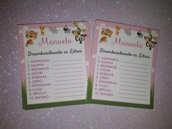 Kit 2 Brincadeiras Chá de Bebê + Lápis Safari Menina