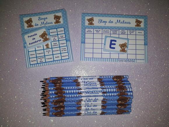 Kit 2 Brincadeiras Chá de Bebê + Lápis Ursinho