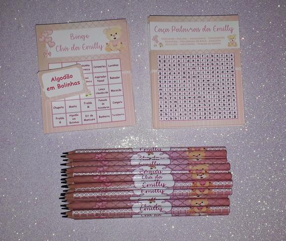 Kit 2 Brincadeiras Chá de Bebê + Lápis Ursinha