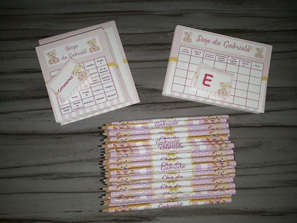Kit 2 Brincadeiras Chá de Bebê + Lápis Ursinha