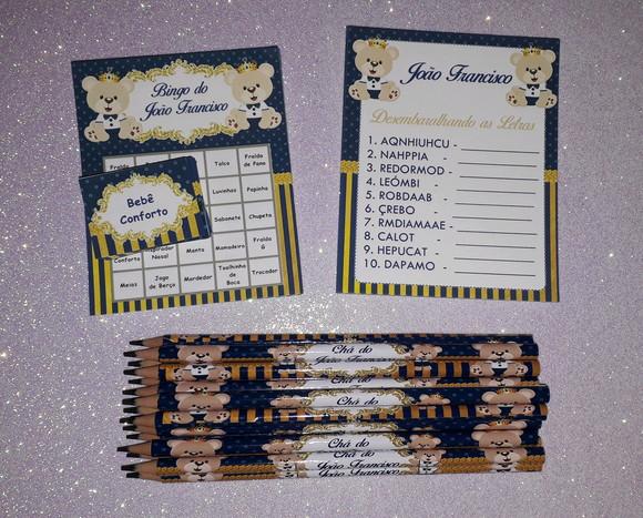 Kit 2 Brincadeiras Chá de Bebê + Lápis Urso Príncipe