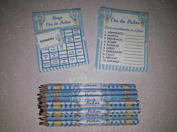 Kit 2 Brincadeiras Chá de Bebê + Lápis Ursinho Baloeiro
