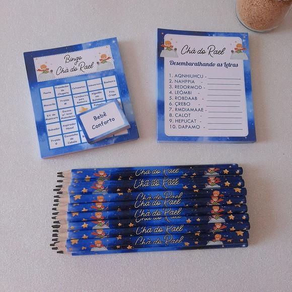 Kit 2 Brincadeiras Chá de Bebê + Lápis Urso Príncipe