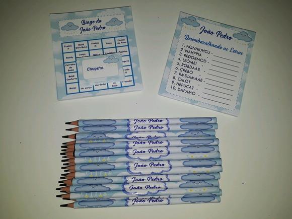 Kit 2 Brincadeiras Chá de Bebê +lápis Nuvem
