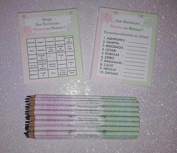 Kit 2 Brincadeiras Chá Revelação + Lápis