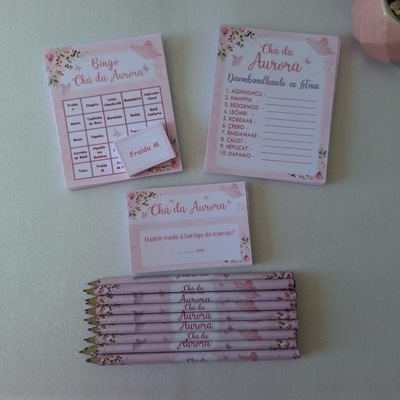 Kit 3 Brincadeiras Chá Bebê + Lápis Borboletas