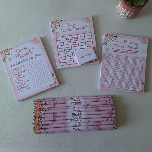 Kit 3 Brincadeiras Chá Bebê + Lápis Borboletas