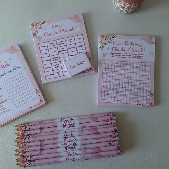 Kit 3 Brincadeiras Chá Bebê + Lápis Borboletas