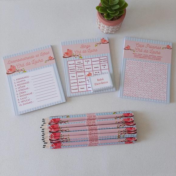 Kit 3 Brincadeiras Chá Bebê + Lápis Jardim Encantado