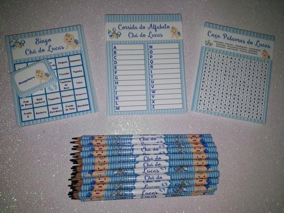 Kit 3 Brincadeiras Chá de Bebê + Lápis