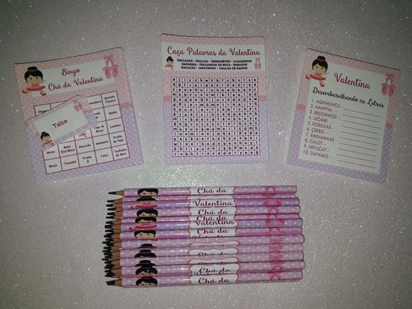 Kit 3 Brincadeiras Chá de Bebê + Lápis