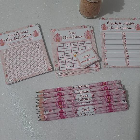 Kit 3 Brincadeiras Chá Bebê + Lápis Realeza