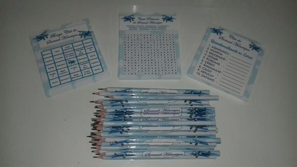 Kit 3 Brincadeiras Chá de Bebê + Lápis Aviador