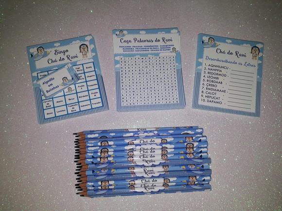 Kit 3 Brincadeiras Chá de Bebê + Lápis Aviador
