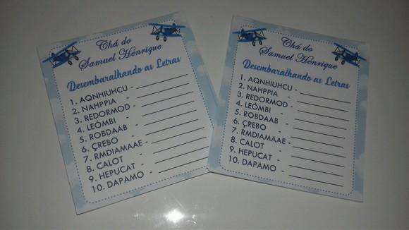 Kit 3 Brincadeiras Chá de Bebê + Lápis Aviador