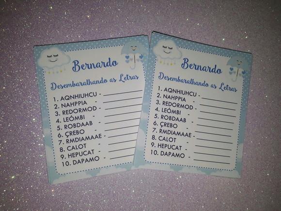 Kit 3 Brincadeiras Chá de Bebê + Lápis Chuva de Amor