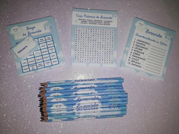 Kit 3 Brincadeiras Chá de Bebê + Lápis Chuva de Amor