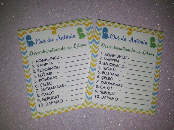 Kit 3 Brincadeiras Chá de Bebê + Lápis Dinossauro