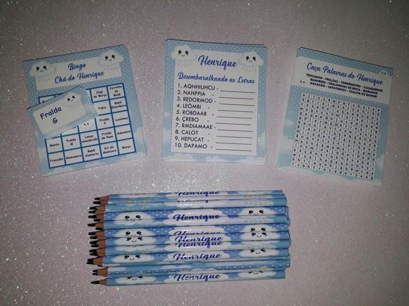 Kit 3 Brincadeiras Chá de Bebê + Lápis Nuvem