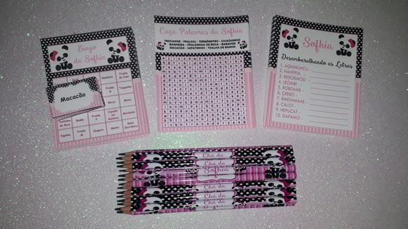 Kit 3 Brincadeiras Chá de Bebê + Lápis Panda