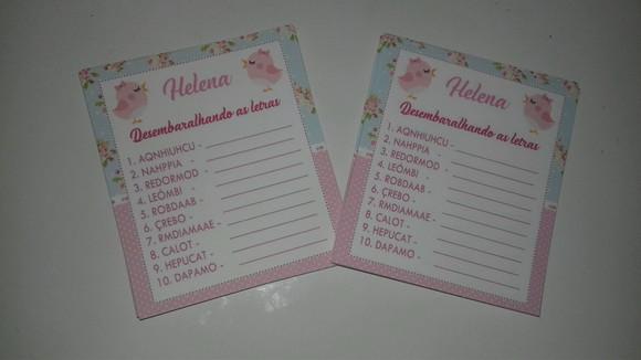 Kit 3 Brincadeiras Chá de Bebê + Lápis Passaros