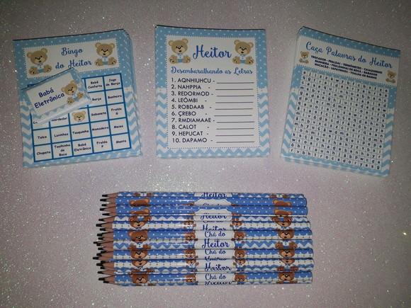 Kit 3 Brincadeiras Chá de Bebê + Lápis Urso