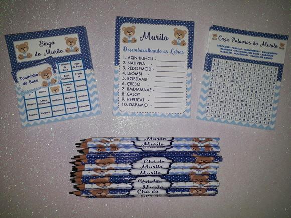 Kit 3 Brincadeiras Chá de Bebê + Lápis Ursinho