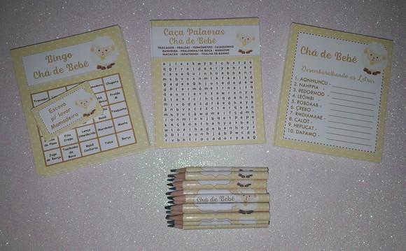 Kit 3 Brincadeiras Chá de Bebê + Mini Lápis Ovelha