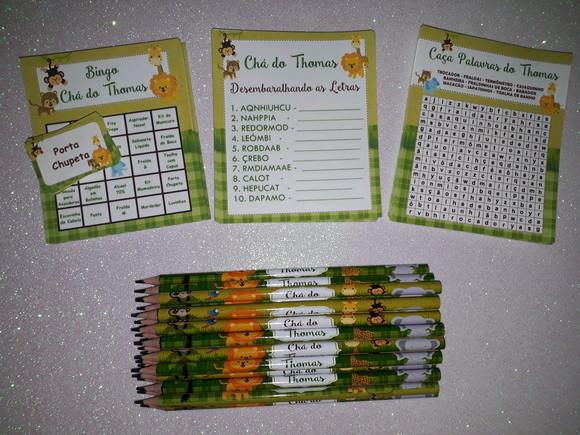 Kit 3 Brincadeiras Chá de Bebê + Lápis Safari