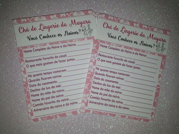 Kit 3 Brincadeiras Chá de Lingerie + Lápis