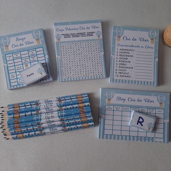 Kit 4 Brincadeiras Chá de Bebê + Lápis Baloeiro