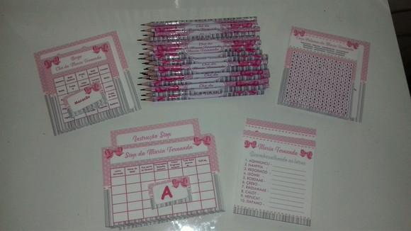Kit 4 Brincadeiras Chá de Bebê + Lápis Laço