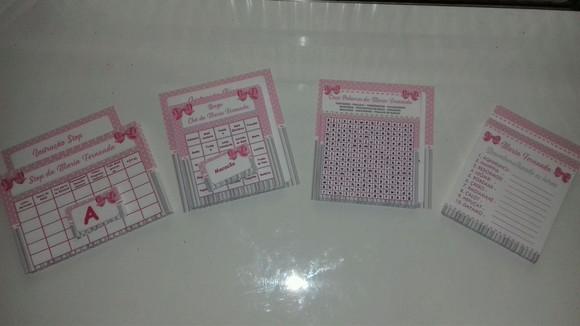 Kit 4 Brincadeiras Chá de Bebê + Lápis Laço