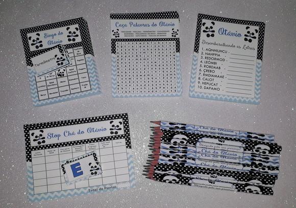 Kit 4 Brincadeiras Chá de Bebê + Lápis Panda