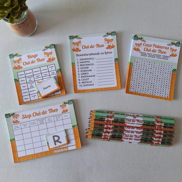 Kit 4 Brincadeiras Chá de Bebê + Lápis Raposa