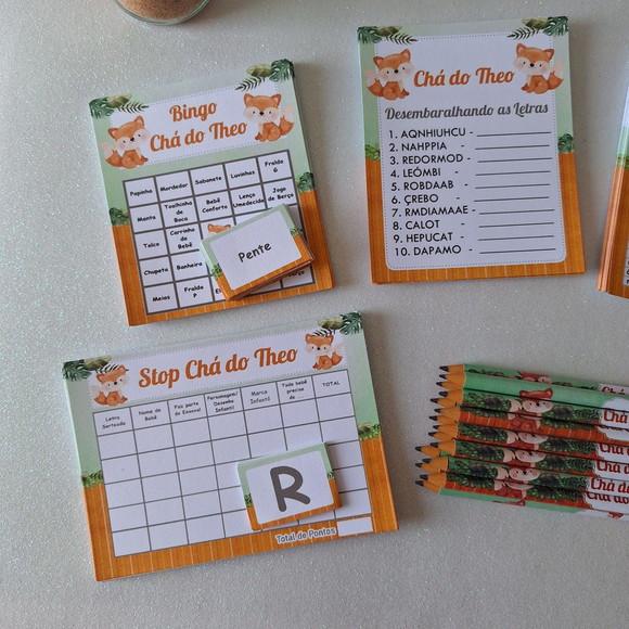 Kit 4 Brincadeiras Chá de Bebê + Lápis Raposa