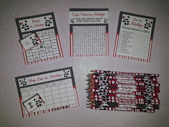 Kit 4 Brincadeiras Chá de Bebê + Lápis Panda