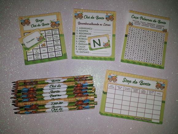 Kit 4 Brincadeiras Chá de Bebê + Lápis Safari