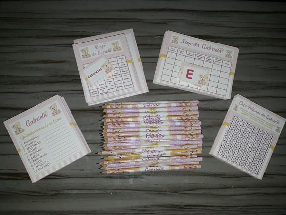 Kit 4 Brincadeiras Chá de Bebê + Lápis Ursinha